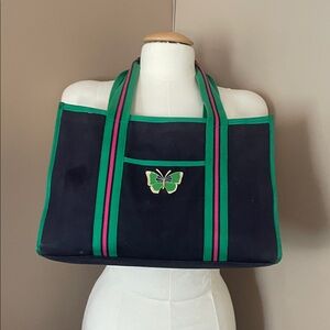 Talbots Navy  and Green Tote Bag with butterfly